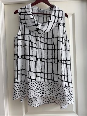 Habitat Black and White Sleeveless Cowl-Neck Grid Blouse